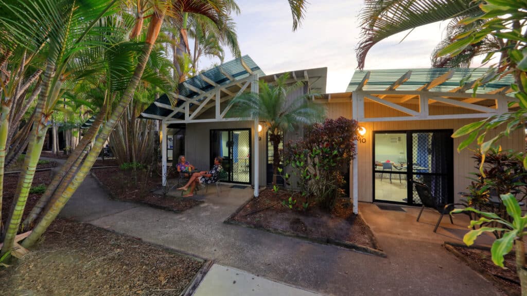 An outside view of two studio villas at Rainbow Beach Holiday Village