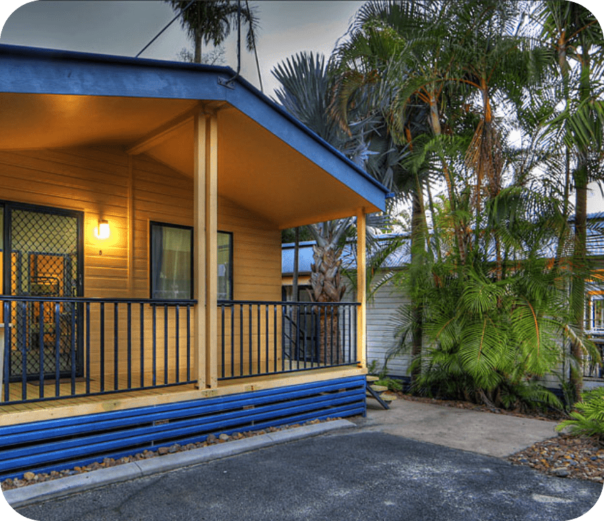 The porch of one of the chalets at Rainbow Beach Holiday Village